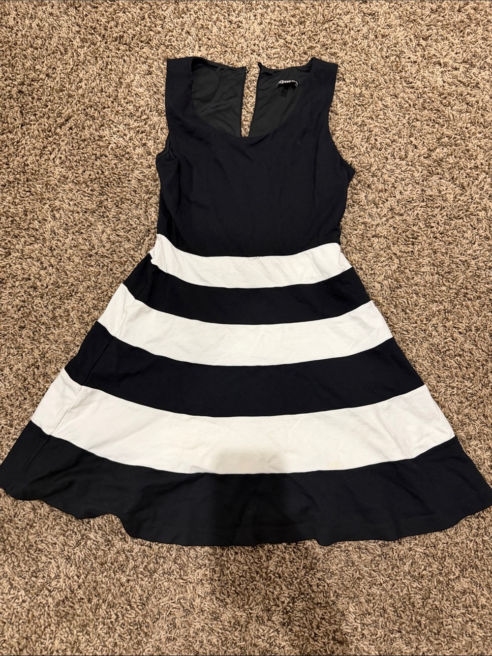 Express Black and White Striped Sleeveless Fit & Flare Dress